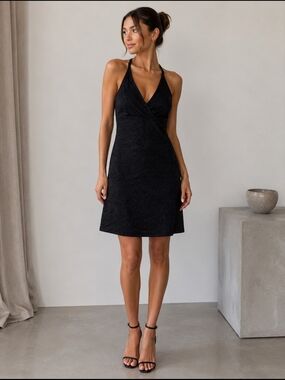 East west Black Halter V-Neck Mini Dress